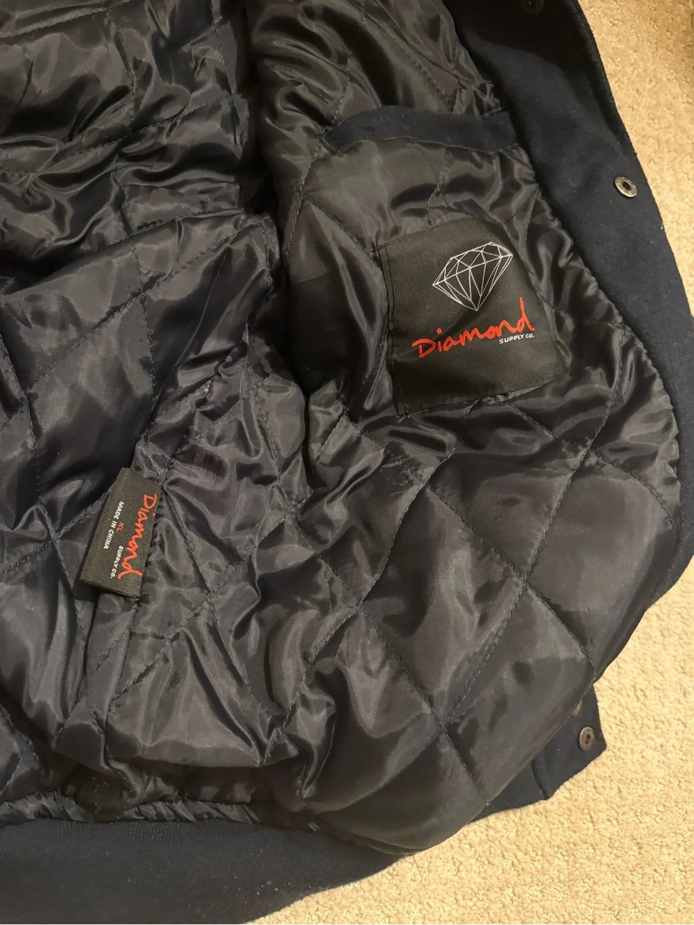 Diamond Supply Co. Navy Blue Varsity Bomber Jacket with Diamond Logo